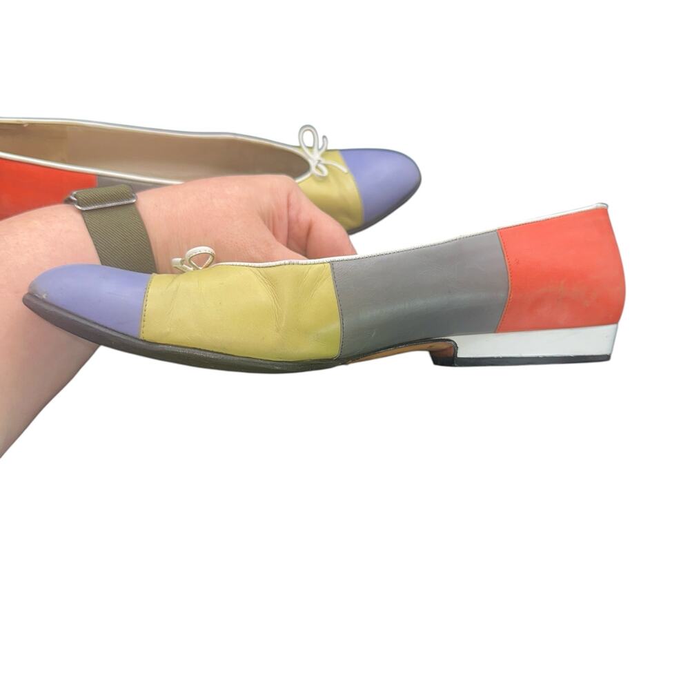 Salvatore Ferragamo Colorblock Leather Ballet Flats Orange Yellow Lilac 8 B - Picture 10 of 15